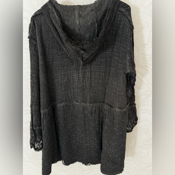 JADED GYPSY ELYSIA BLACK MINERAL WASH LACE TRIM HOODED JACKET SZ L/XL - Picture 3 of 3